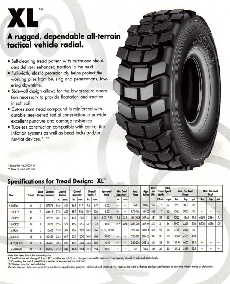 Michelin XL tire specs info Military Tires